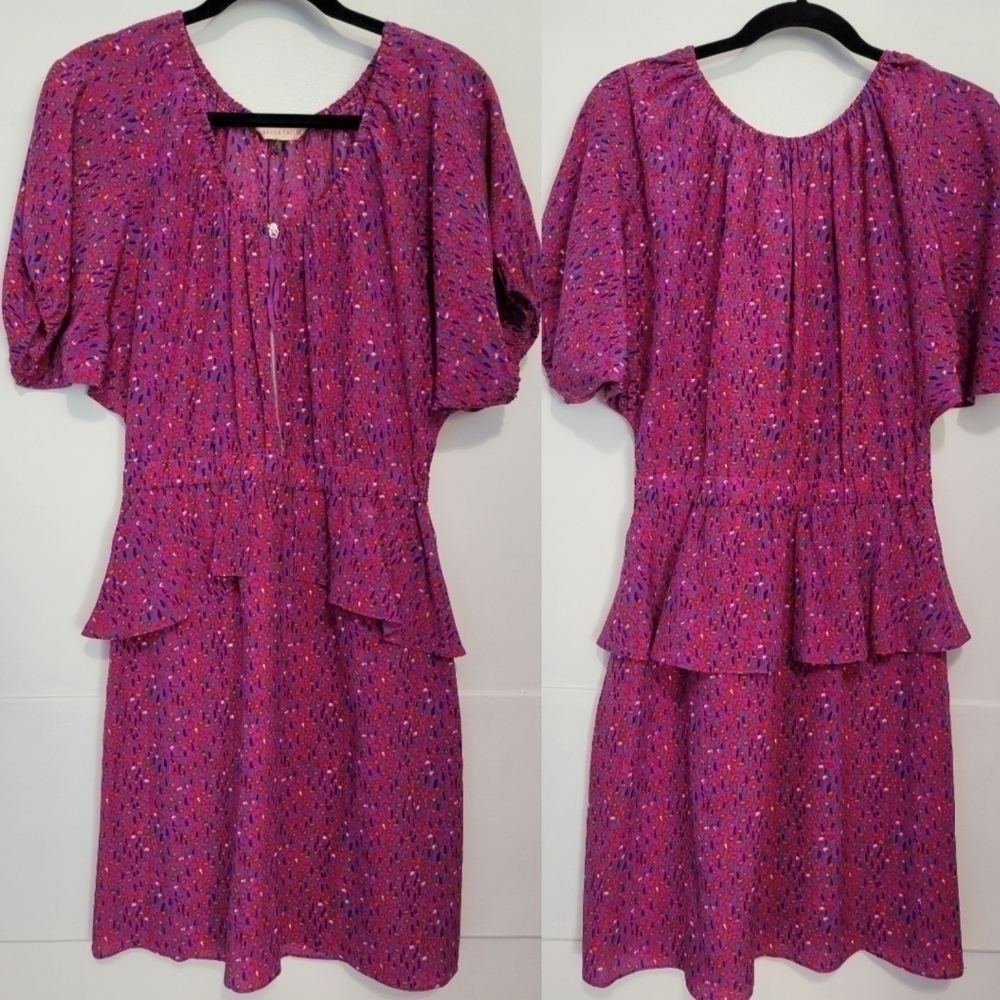 Rebecca Taylor Silk Abstract Peplum Mini Dress Sz 4